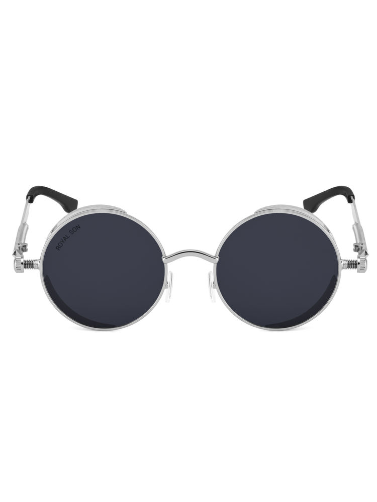 Royal Son Black Polarized Steampunk Round Sunglasses