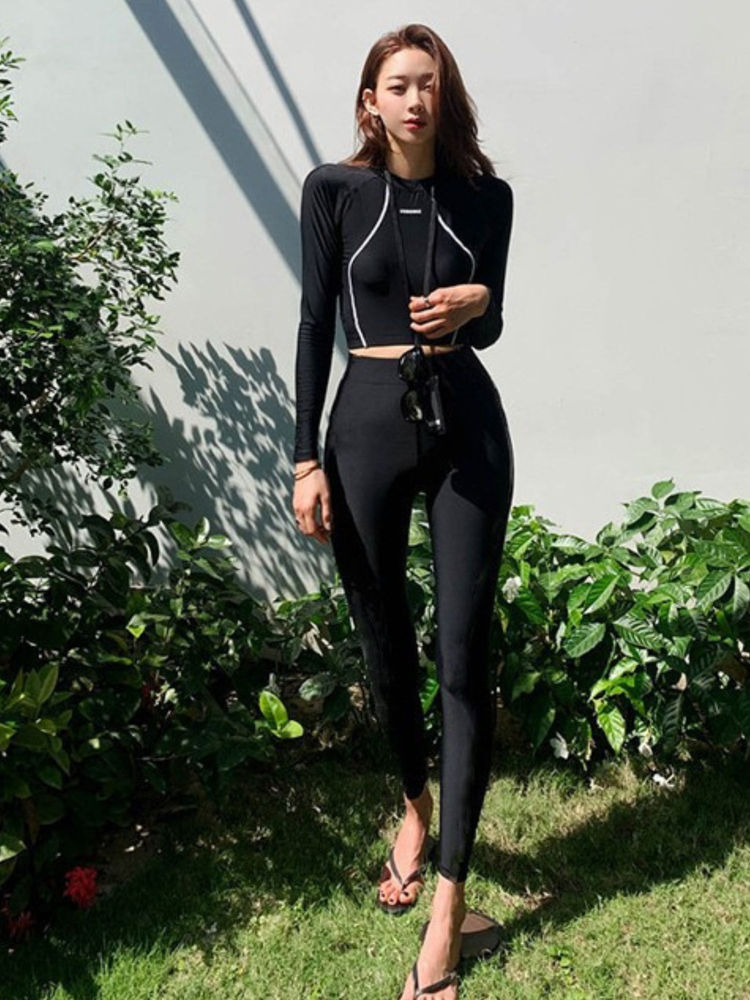 Addery Sleek Black Long-Sleeve Rash Guard Top With Panty & Leggings-picture-44