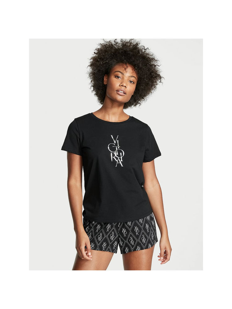 victoria's secret intimates Victoria's Secret Women Black Cotton Sleep T-Shirt with Shorts (Set of 2) (XS)-picture-27