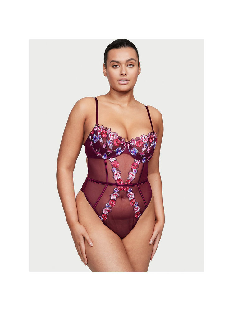 victoria's secret intimates Victoria's Secret Women Red Very Sexy Wicked Floral Embroidery Balconette Teddy Babydoll (L)-picture-13