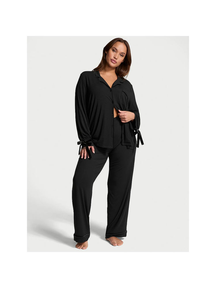 victoria's secret intimates Victoria's Secret Women Black Modal Soft Velvet-Trim Shirt with Pyjama (Set of 2)-picture-28