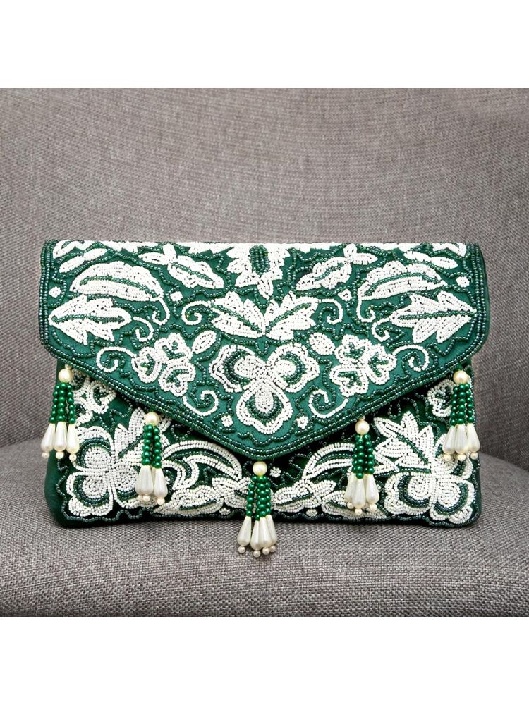 Peora Clutch Purses for Women Wedding Handmade Evening Party Bridal Clutch - Green-picture-19