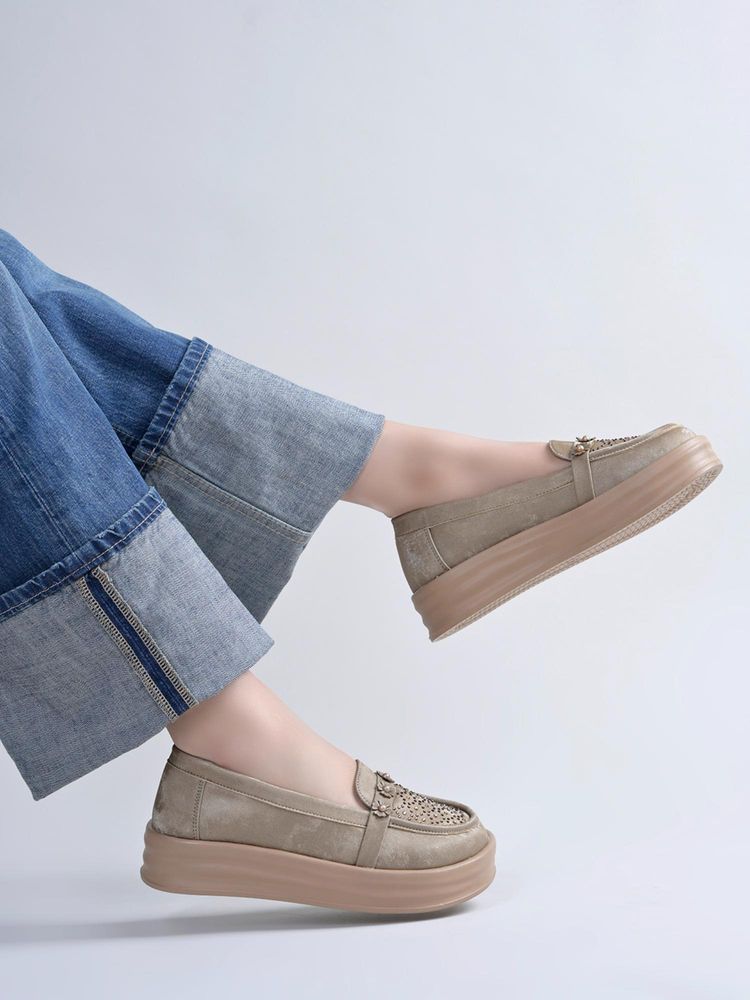 HVNLY by Shoetopia Women Beige Platform Loafers-image-30