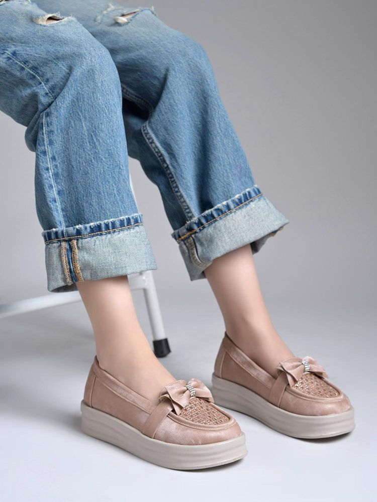 HVNLY by Shoetopia Women Pink Bow Platform Loafers
