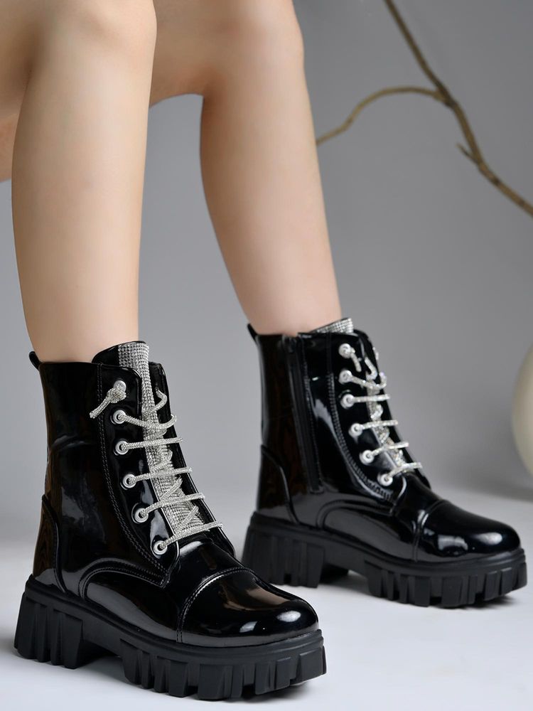 HVNLY by Shoetopia Women Casino Black Casual Boots-image-31