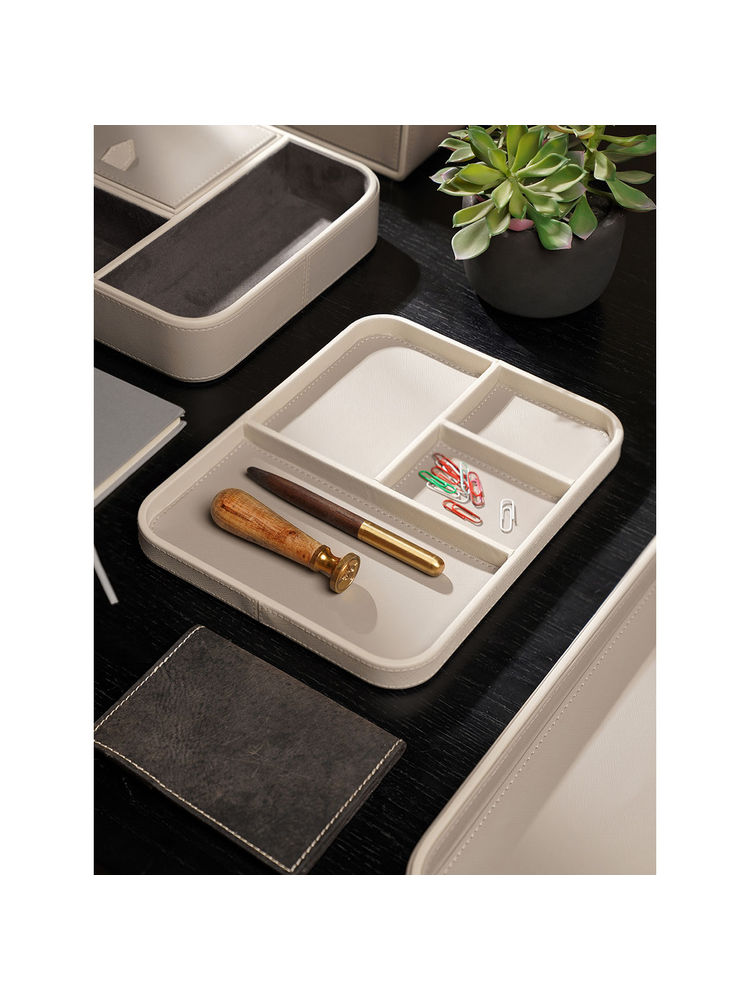 Pure Home + Living Beige 4 Compartment Faux Leather Organiser Tray-image-1