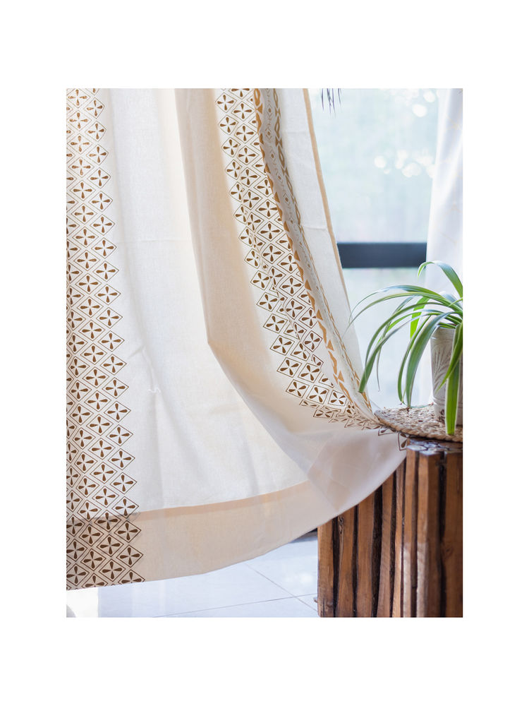 Urban Space Cotton Window Curtains with Eyelets & Tieback Global Border Taupe (Set of 2)-image-47