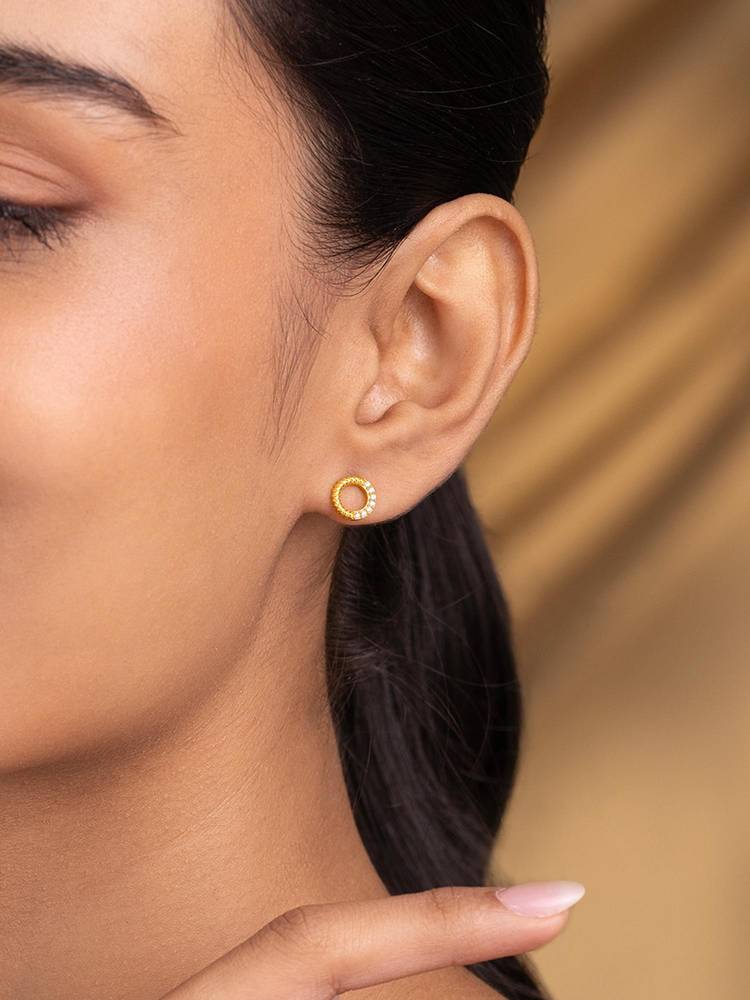 Shaya by CaratLane Golden Crescent Earrings In Gold-Plated 925 Silver-picture-12