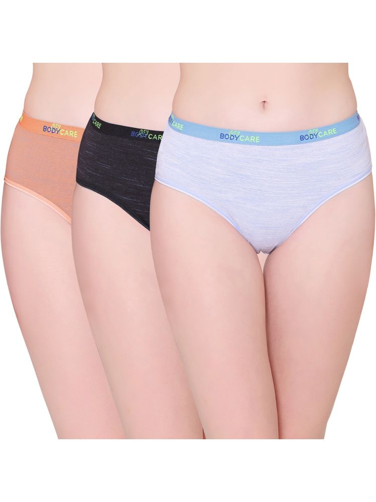 Bodycare Womens Combed Cotton Assorted Solid High Cut Briefs - Multi-color (Pack of 3)-picture-11