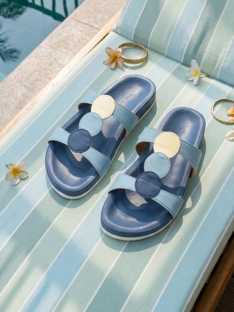 Devano Women Open Toe Blue Strappy Sandals-image-6