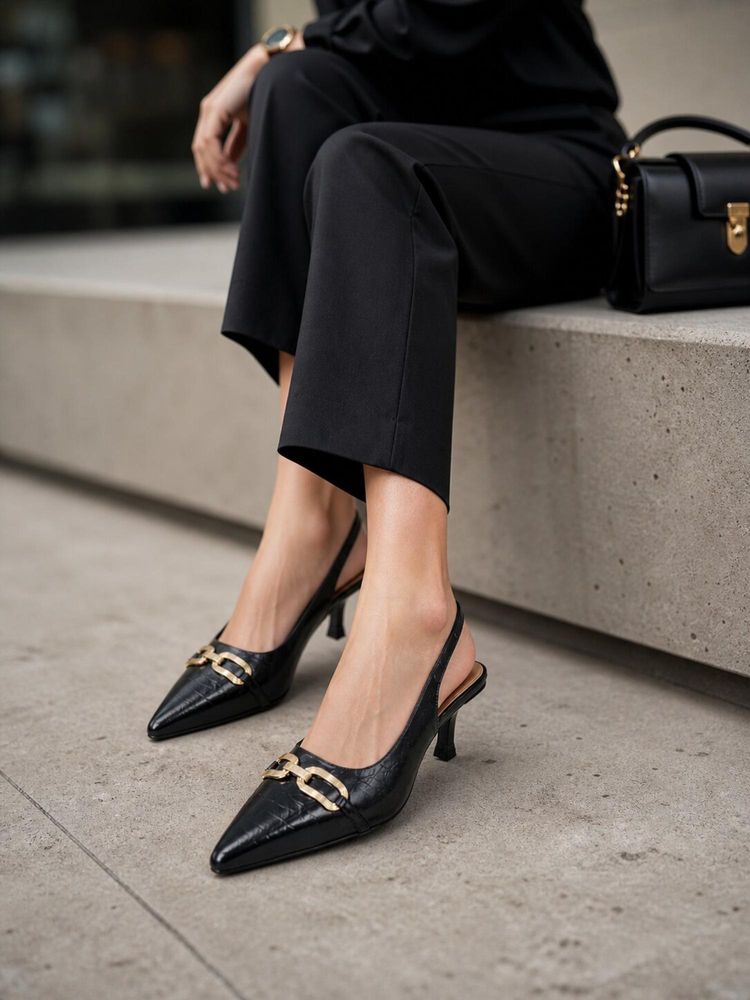 Sandal Stories Midnight Black Buckle Slingback Heels-image-18