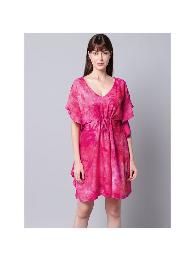 Erotissch Women Pink Tie & Dye Printed Beachwear Cover Up Dress
