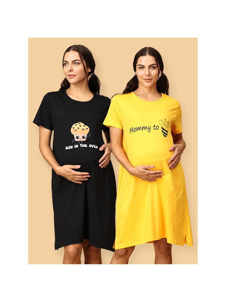 The Mom Store Mommy To Be and Bun In the Oven Maternity Multi-Color T-Shirt Dress (Pack of 2)-picture-26