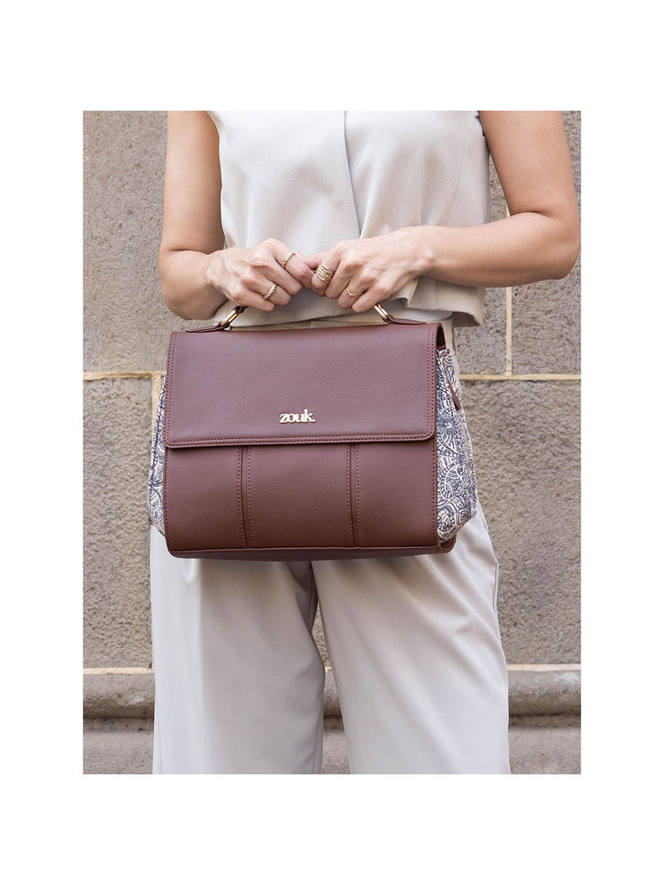 Zouk Tan Printed Jute Slingbag with Detachable Strap-image-31