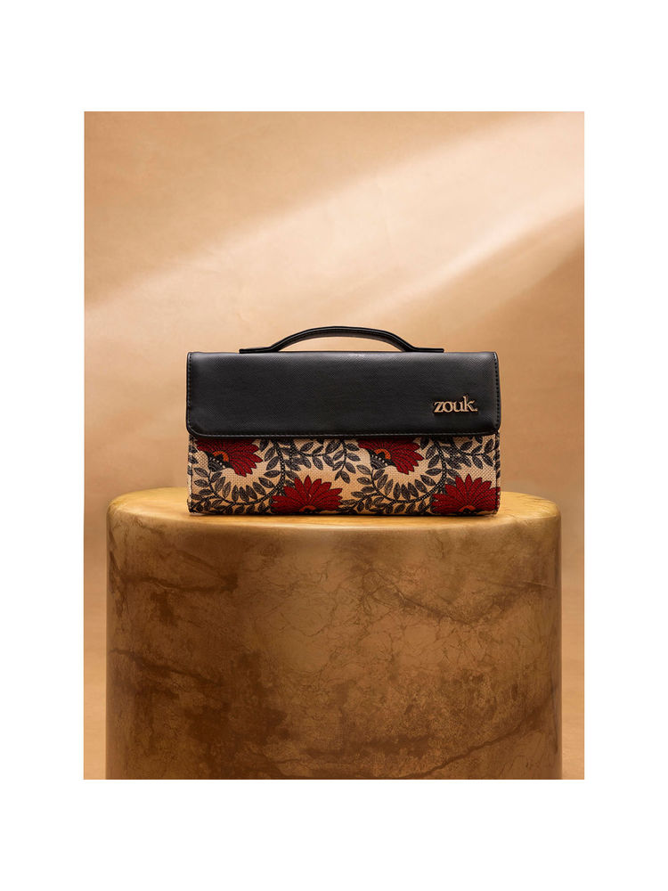 Zouk Red Printed Jute Clutch and Detachable Strap-picture-40