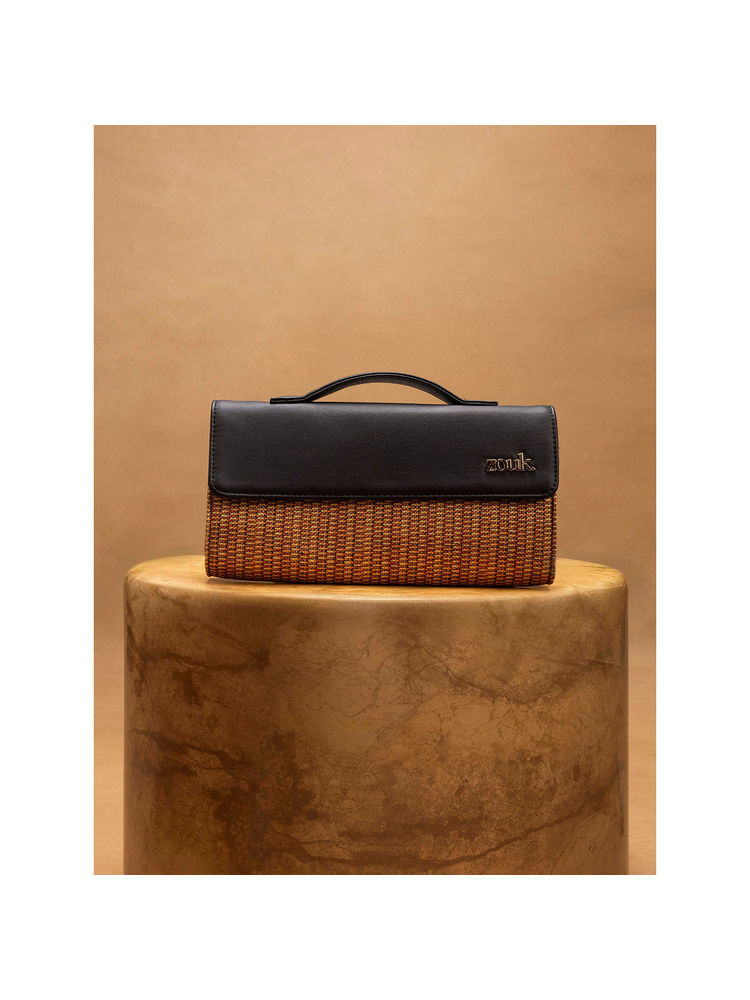 Zouk Brown Woven Jute Clutch and Detachable Strap-picture-25