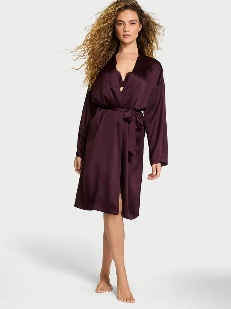victoria's secret intimates Victoria's Secret Purple Satin Midi Robe with Belt-picture-32