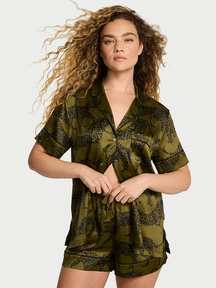victoria's secret intimates Victoria's Secret Glazed Satin Olive Shirt & Shorts-picture-15