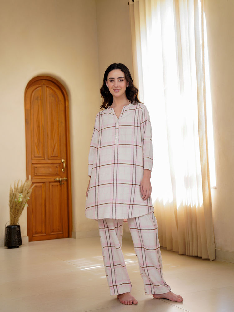 sanskrutihomes SAY Pink Pure Cotton Mandarin Neck Top & Pyjama-picture-11