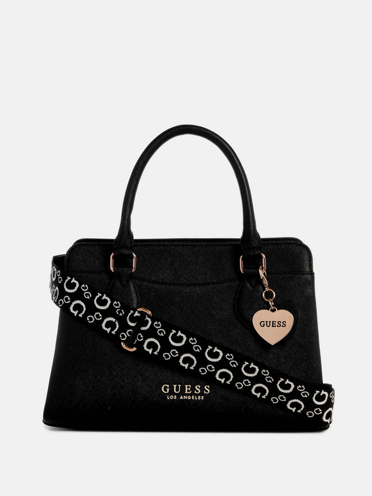 guess fashion Guess Black Solid Onora Satchel Bag with Detachable Strap-picture-40