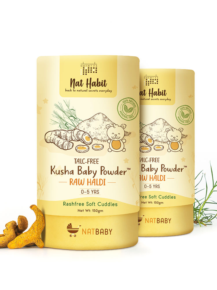 Nat Habit Talc Free Natural Kusha Baby Powder with Raw Haldi