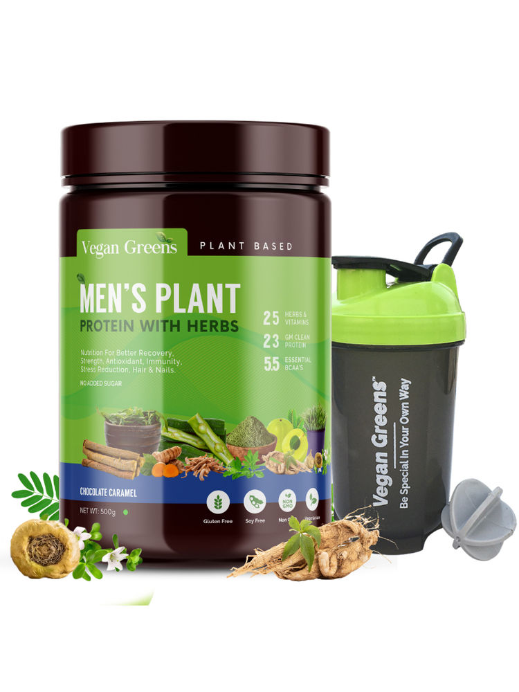 Vegan Greens Clean Men's Plant Protein with Herbs (Chocolate Caramel) + Shaker-image-4