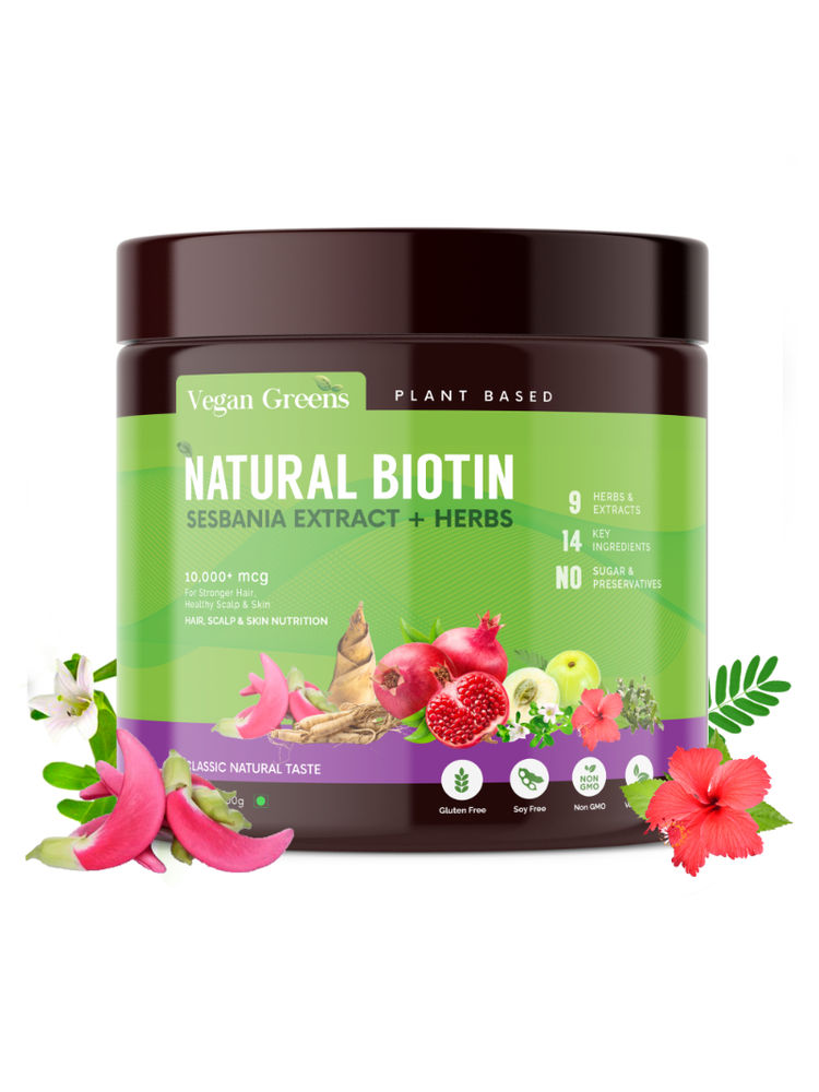 Vegan Greens Natural Biotin 10,000+ mcg Sesbania Extract + Herbs Powder - Classic Natural-picture-12