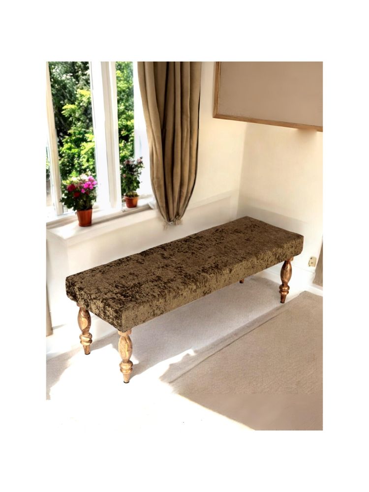 Ikiriya Cairo Sheesham Wood Accent Bench Green Sparkle Velvet Teak Finish (1 Year Warranty)-picture-15