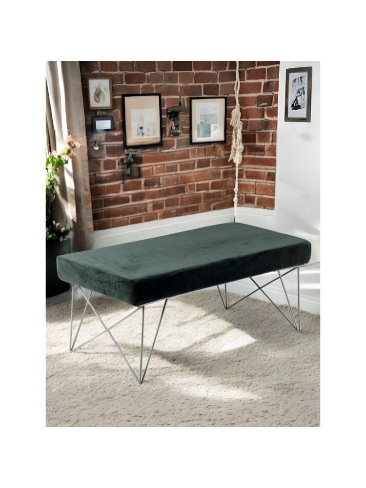 Ikiriya Zenith Sheesham Wood Accent Bench Green Cotton Velvet (1 Year Warranty)-image-0