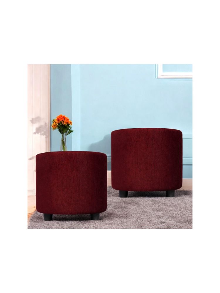 Ikiriya Lisbon Pine Wood Contemporary Pack of 2 Ottoman / Pouffes Maroon Mossy Fabric (1 Year Warranty)-picture-13