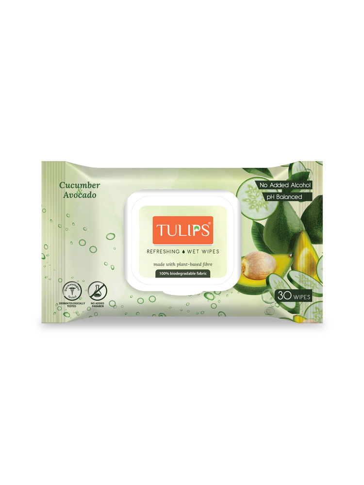 Tulips Refreshing Wet Wipes In Lid Pack - Cucumber & Avocado