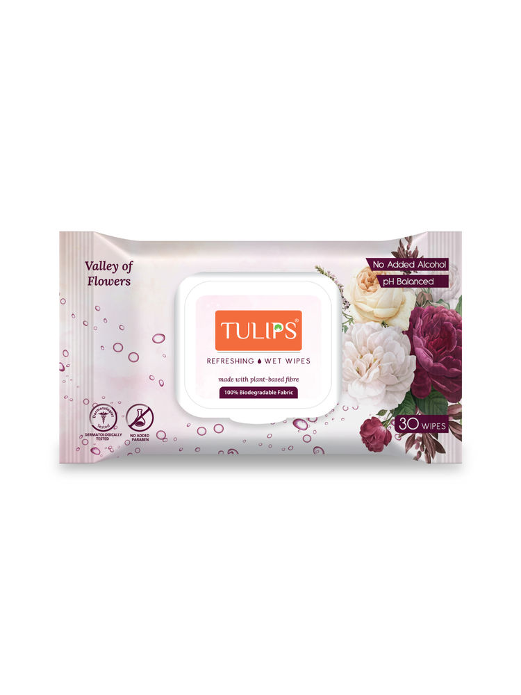 Tulips Refreshing Wet Wipes In Lid Pack - Valley Of Flowers
