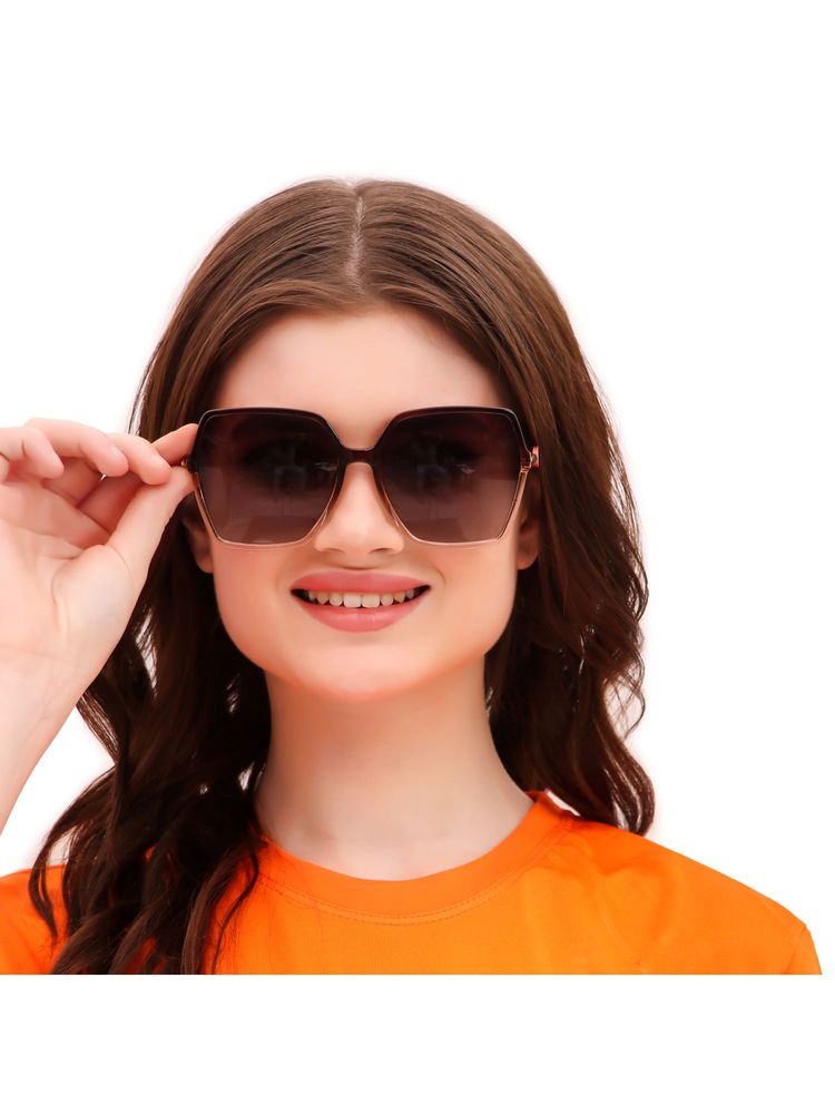 HASHTAG EYEWEAR Brown UV Protection Square Full Rim Casual Women Sunglass - TT (32) D-3020 BRN (59)-picture-14