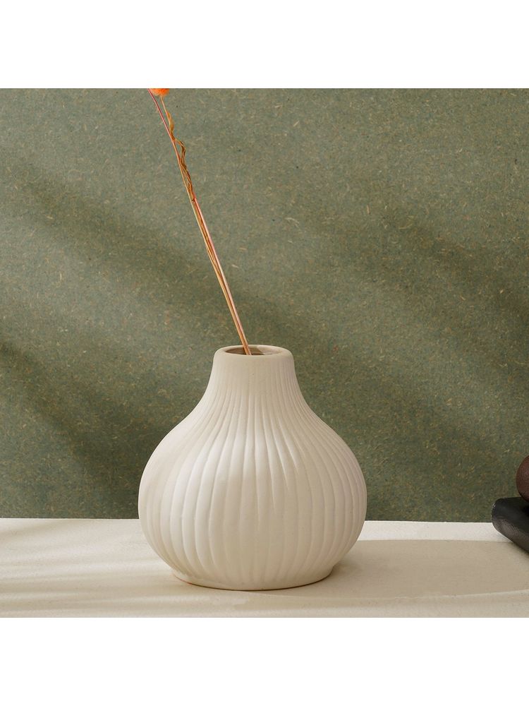PUREZENTO Small White Decorative Vase for Home Centre Table Flowers Pot Bedroom Side Corners (Small)-picture-24