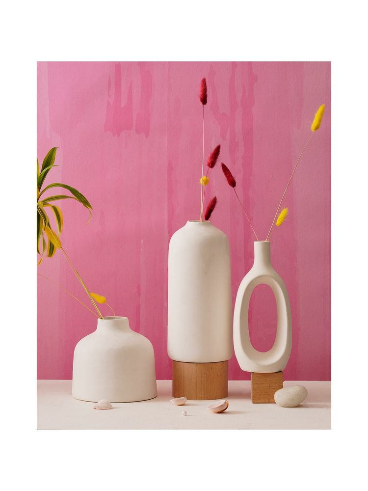 PUREZENTO White Decorative Vases for Home Centre Table Flowers Pot Bedroom Side Corners (Set of 3)-image-8
