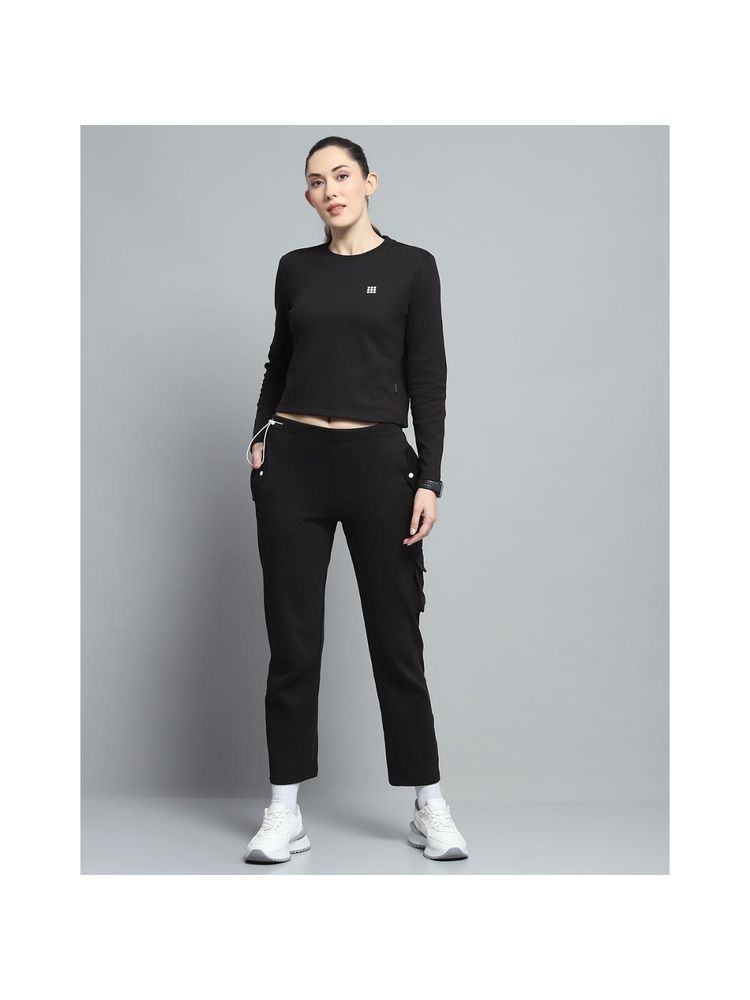 Rock.it Women Solid Black Round Neck Full Sleeve Top With Track Pant-picture-32