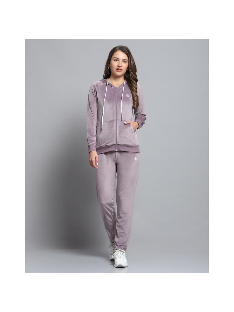 Rock.it Women Purple Solid Hooded Neck Full Sleeve Hoodie With Track Pant-image-6