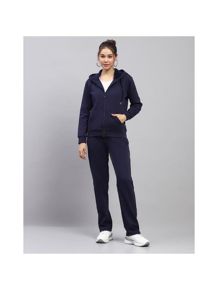 Monte Carlo Women Solid Navy Blue Hooded Neck Full Sleeve Hoodie With Track Pant-image-1