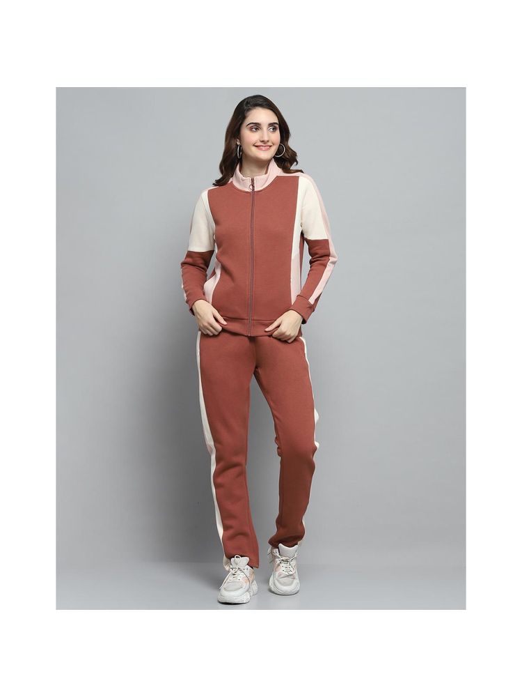 Monte Carlo Women Colorblock Rust Mock Neck Full Sleeve Jacket With Track Pant-picture-27