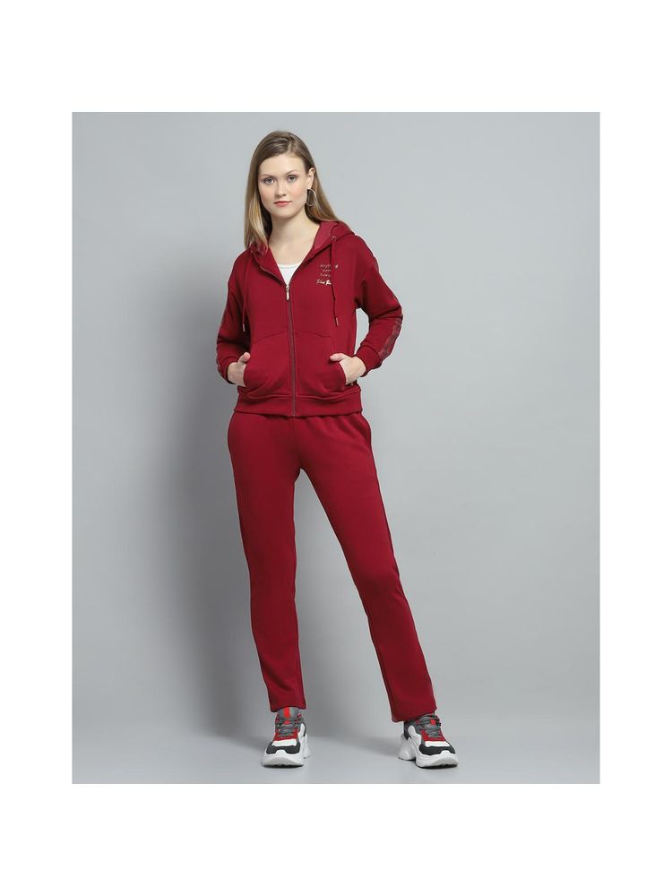 Monte Carlo Women Printed Maroon Hooded Neck Full Sleeve Hoodie With Track Pant-picture-18