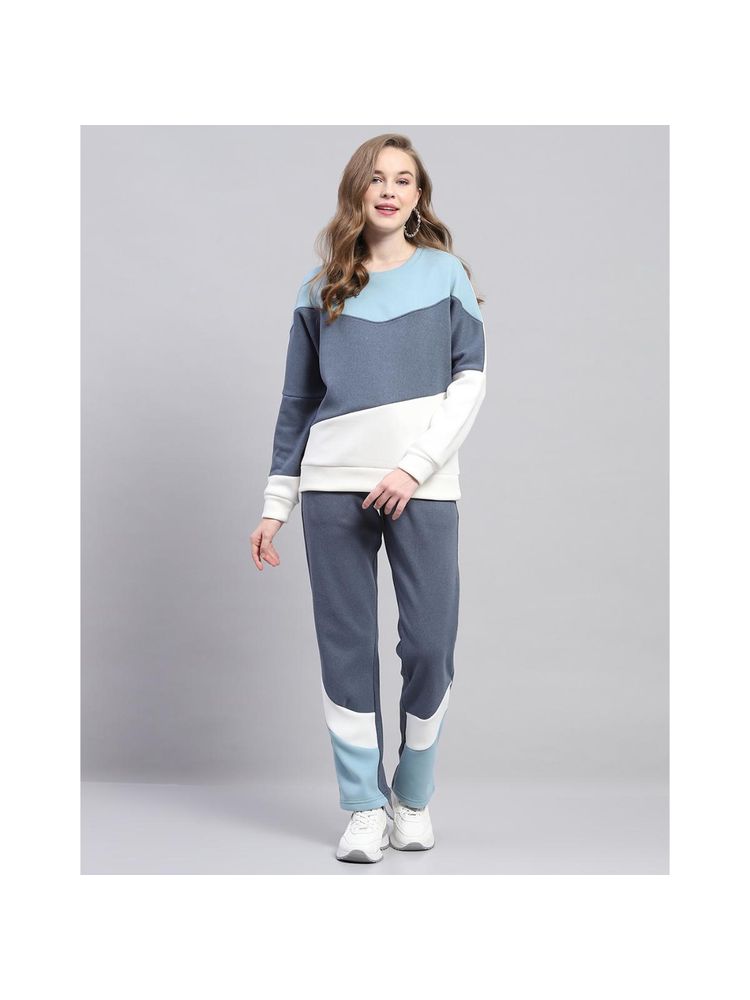 Monte Carlo Women Colorblock Blue Round Neck Full Sleeve Sweat Shirt With Trackpant-picture-18