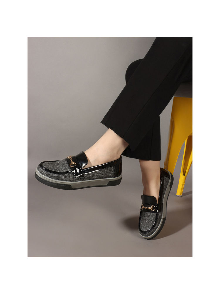 Carlton London Textured Slip-On Horsebit Detail Loafers Black