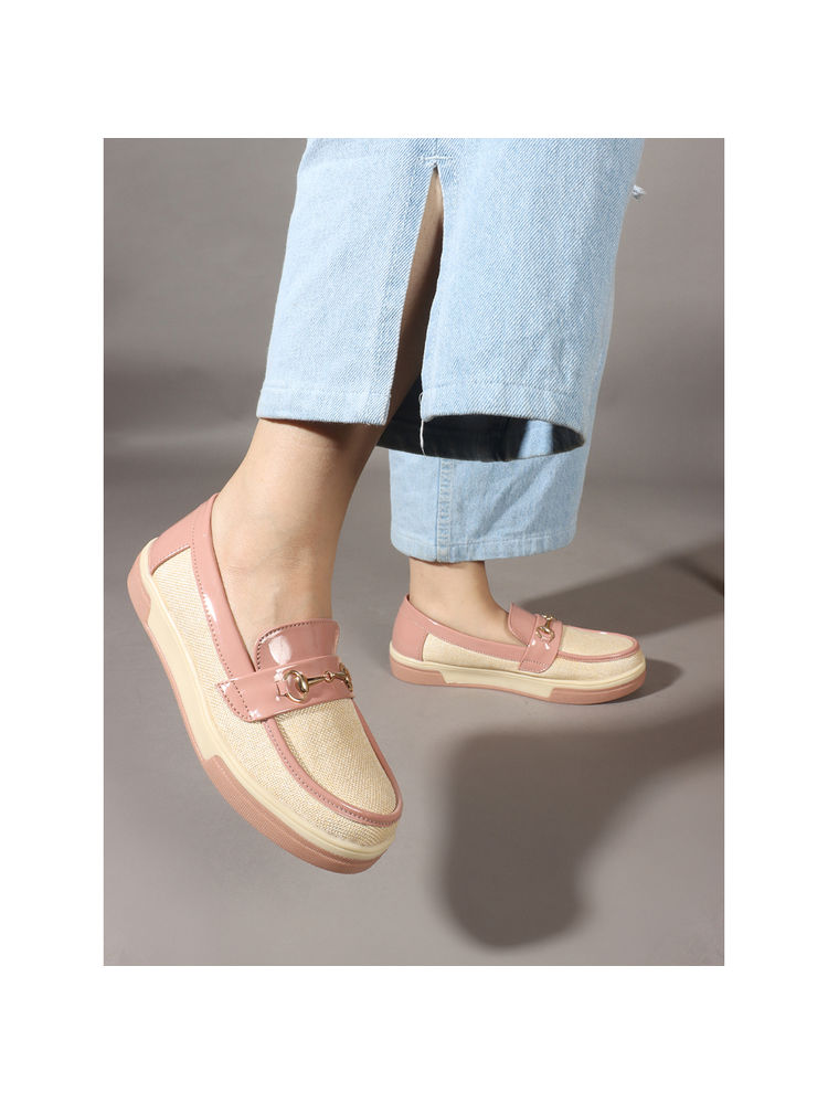 Carlton London Textured Slip-On Horsebit Detail Loafers Peach-picture-27