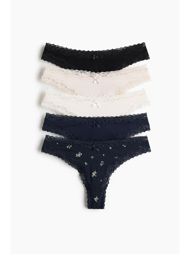 H&M Women Blue 5-Pack Cotton And Lace Brazilian Briefs-picture-22