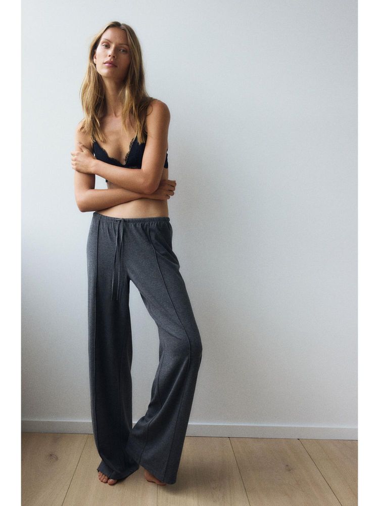 H&M Women Grey Fine-Knit Drawstring Trousers-picture-10