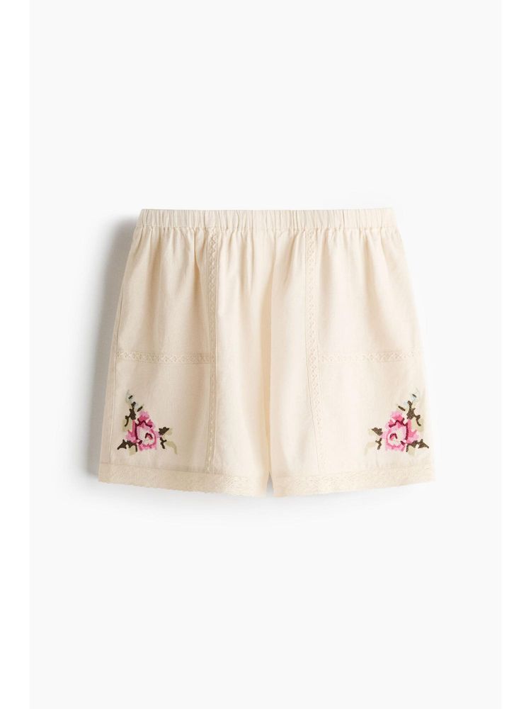 H&M Women White Linen-Blend Pyjama Shorts-picture-40