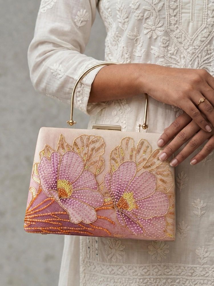 ARTKLIM Printed Blush Pink Embroidery Bag for Women with Detachable Strap-picture-49