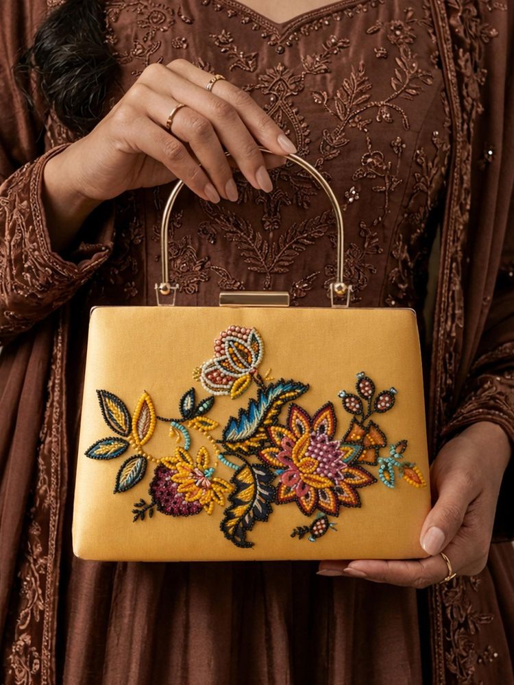 ARTKLIM Printed Golden Multicolor Bag for Women with Detachable Strap-image-8