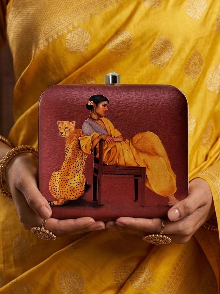 ARTKLIM The Golden Serenity Muse Printed Clutch Bag for Women with Detachable Strap-picture-27