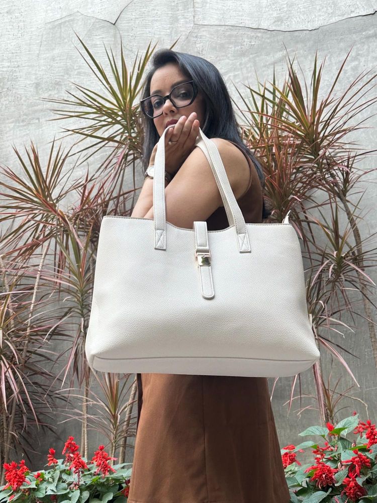 CrossKulture Shoulder Tote Bag for Work and Shopping White-picture-23